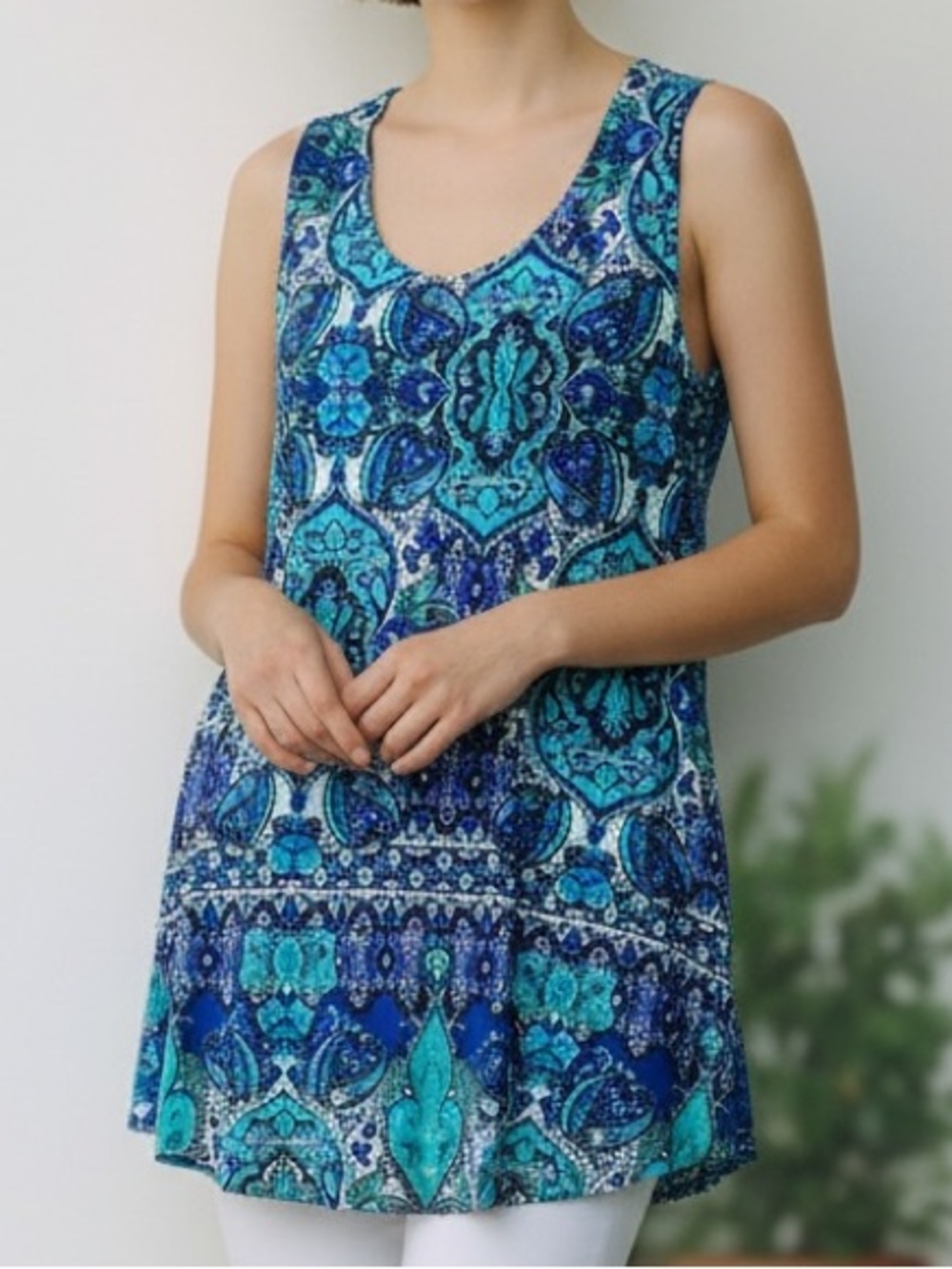 Dress Barn Blue & Teal Paisley Tank Tunic Size M